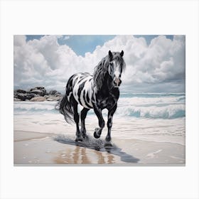 A Horse Oil Painting In Eagle Beach, Aruba, Landscape 3 Canvas Print