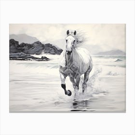 A Horse Oil Painting In Lanikai Beach Hawaii, Usa, Landscape 3 Canvas Print