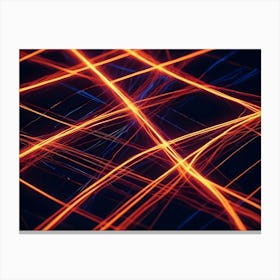 Abstract Image With Thin, Glowing Orange Lines Forming A Grid Pattern Over A Dark, Blue Background Canvas Print