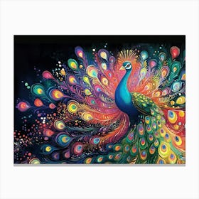 Colorful Peacock Painting Canvas Print