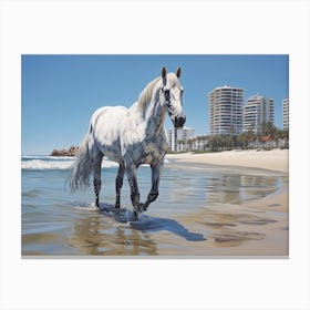 A Horse Oil Painting In Ipanema Beach, Brazil, Landscape 4 Canvas Print