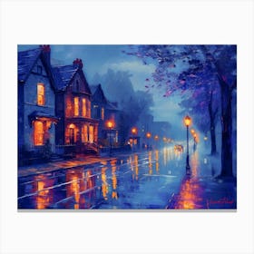 A City Street At Night Impressionism Canvas Print