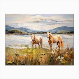 Horses Painting In Scottish Highlands, Scotland, Landscape 1 Canvas Print