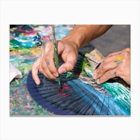 Italian Artist Painting A Colorful Fan // Rome Travel Photography Canvas Print