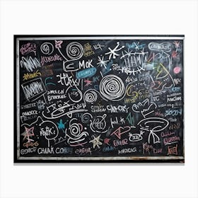 Blackboard Art Showcasing The Creative Chaos Of Chalk White Strokes Swirling With Abstract Circles A 2 1 Canvas Print