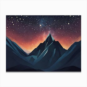 Abstract Solitary Mountain Peak, Star Filled Sky, Dark Colors, Top Down Perspective Canvas Print