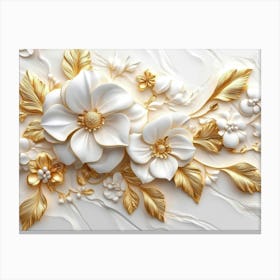 3d Floral Elegance Seamless Gold And White Ceramic Marble Texture 3 Canvas Print