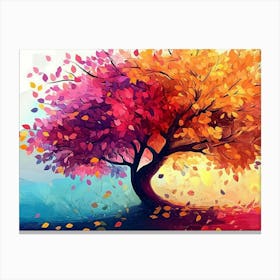 Elegant Colorful Tree with Colorful Leaves Illustration Background Canvas Print