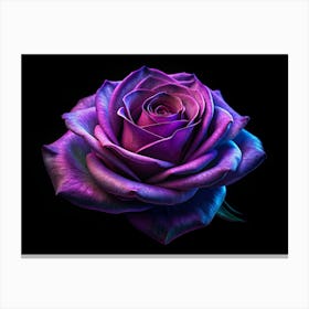 Single Purple Rose With Neon Glow On Black Background Canvas Print