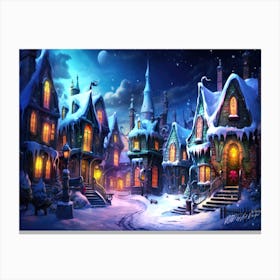 Moonlit Winter Town - Christmas Village Canvas Print
