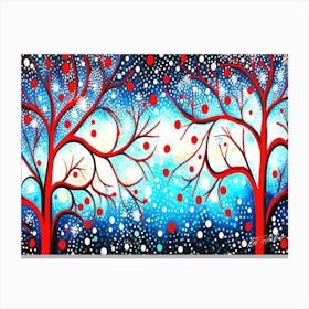 Winter Night - Red Trees In The Snow Canvas Print