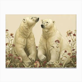 Floral Animal Illustration Polar Bear 4 Canvas Print