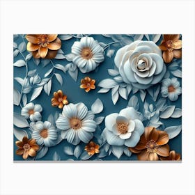 Flowers On A Blue Background 6 Canvas Print