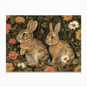 Floral Animal Illustration Rabbit 2 Canvas Print