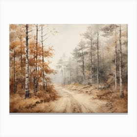 A Painting Of Country Road Through Woods In Autumn 42 Canvas Print