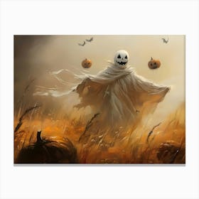 Halloween Ghost In The Field Canvas Print