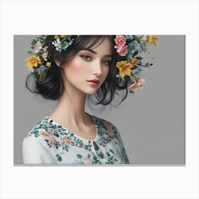 Fashion Woman With Flowers 25 Canvas Print