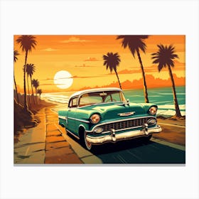 Retro Car At Sunset Canvas Print