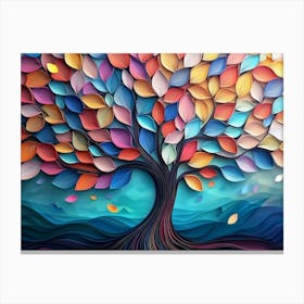 Colorful Tree With Multicolor Leaves 3 Canvas Print