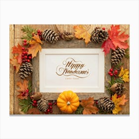 An Ornate Acorn Calligraphy Centerpiece With Woven Decorative Lettering Bearing The Words Happy Th (4) Canvas Print