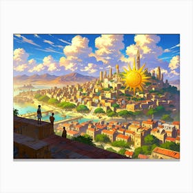 Sun Rises Over A City Canvas Print