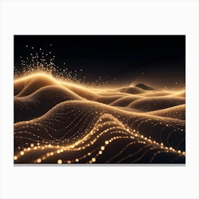 Abstract, 3d Representation Of Golden, Glowing Hills Or Waves On A Dark Background Canvas Print