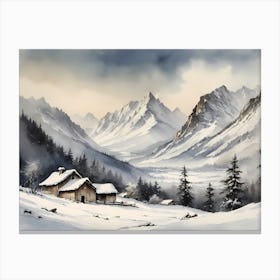Vintage Muted Winter Mountain Landscape (12) 1 Canvas Print