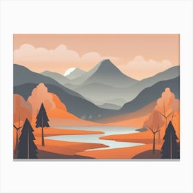 Misty mountains horizontal background in orange tone 96 Canvas Print