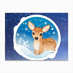 Illustration Of A Cute Fawn Like Reindeer Calf Enveloped By The Shimmering White Blanket Of A Winter Canvas Print