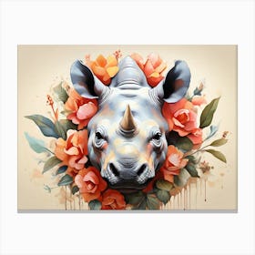 Rhino With Flowers Wild Canvas Print