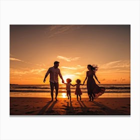 Family Embracing At Sunset Silhouettes Against The Vibrant Sky Siblings Laughing And Running On Th (7) Canvas Print