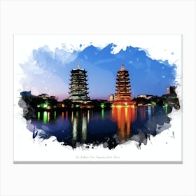 Sun & Moon Twin Pagodas, Guilin, China Canvas Print