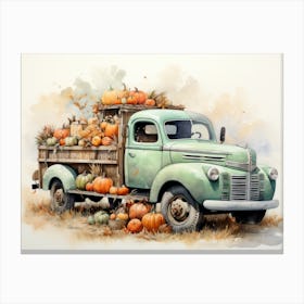 Old truck carrying pumpkins - Halloween theme 2 Canvas Print