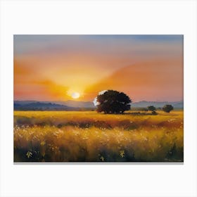 Sunset In A Wheat Field Canvas Print