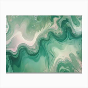 Abstract Design Of Green, White, And Brown Colors Flowing In A Swirling, Marbled Effect Canvas Print