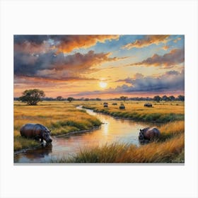 The Cradle of Wildlife Sunset Hippo Canvas Print