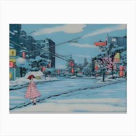 Snowy City Winter In Japan Anime Style Canvas Print
