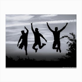 Silhouette Of Three Friends Jumping Canvas Print
