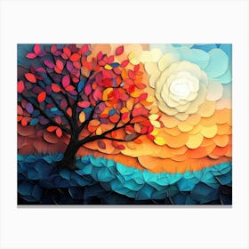 Elegant Colorful Tree with Colorful Leaves Illustration 1 Canvas Print