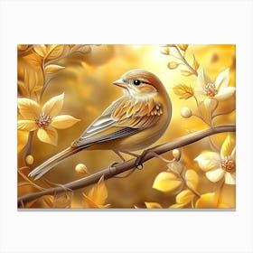 Golden Sparrow Bird In Autumn Canvas Print