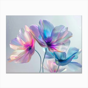 Giants Iridescents Flowers Popping Out Of A White Wall, Front View, Behance Canvas Print