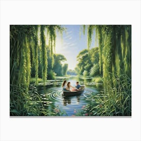 A Passionate Summer Scene Capturing A Youthful Couple In Love Gently Rowing Into The Heart Of A Fre 2 Canvas Print