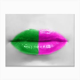 Pink And Green Lips Canvas Print