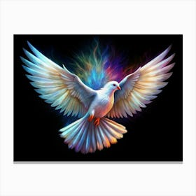 White Dove In Flight With Colorful Abstract Background Canvas Print