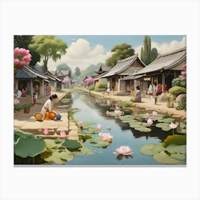 Asian Village paintings art print Canvas Print