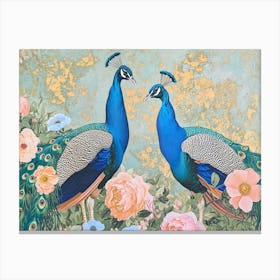 Floral Animal Illustration Peacock 1 Canvas Print