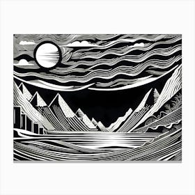 A Linocut Piece Featuring Fragmented And Ghostly Remnants Of Dreamy landscape, 116 Canvas Print