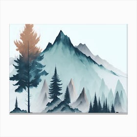 Mountain And Forest In Minimalist Watercolor Horizontal Composition 449 Canvas Print