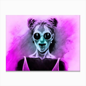Purple Girl With Sunglasses Sticking Tongue Out Canvas Print