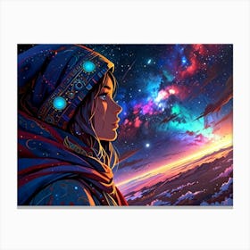 Girl Looking At The Stars 1 Canvas Print